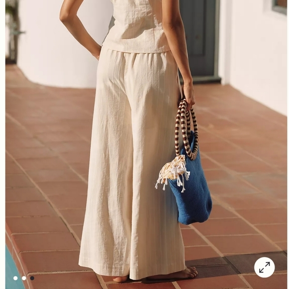 NWT &.Layered Linen Blend Gathered Wide-Leg Pants - Picture 2 of 7